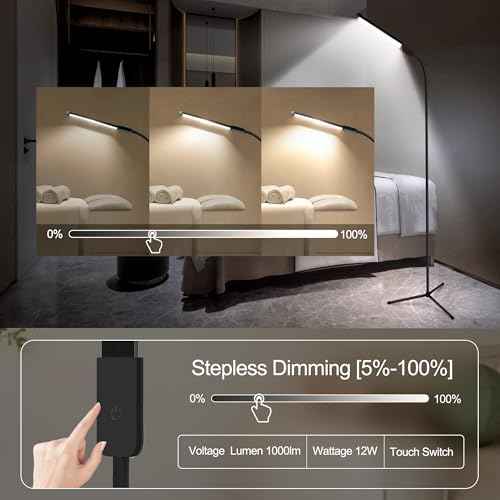 Floor Lamp, Bright Led Lash lamp for Eyelash Extensions, Dimmable Brightness and 3 Colors Lash Light, Adjustable Height and Gooseneck for Makeup Light lash Bed(Black)