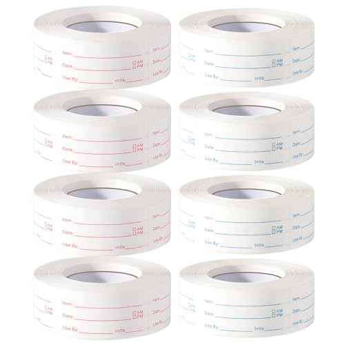 8 Rolls 4000 Pieces Removable Food Labels, 1 x 2 Inch Date Stickers for Freezer, Refrigerator Food Containers - Easy to Write On