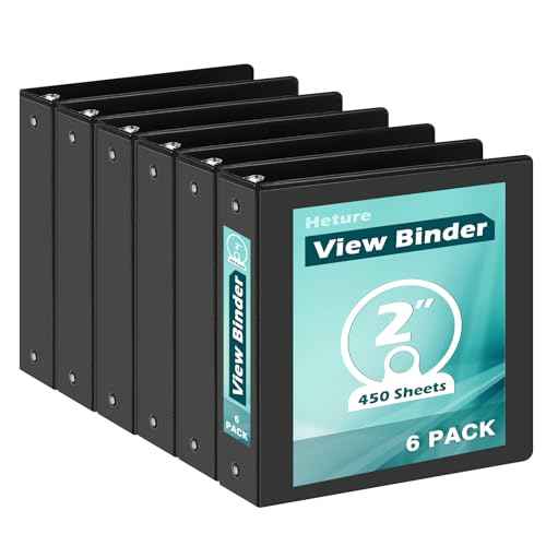 3 Ring Binder 2 Inch 6 Pack,2" Clear View with Round Rings, PVC-Free,Holds for 450 Sheets 8.5X 11 US Letter Size Paper, Durable Black Binders Perfect for Office,School and Home