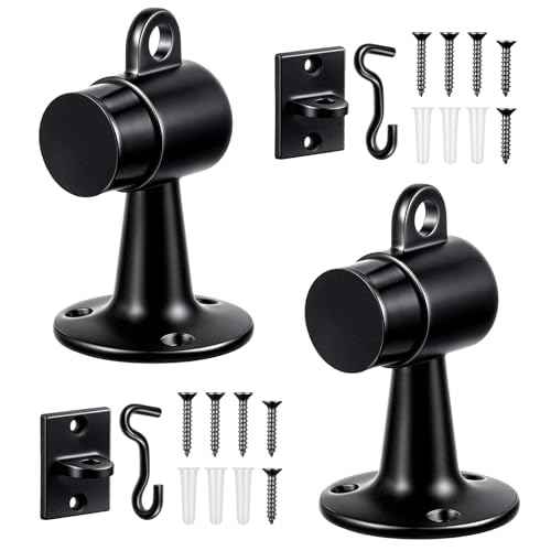 2 Pack Heavy Duty Floor Mounted Door Stop 3.5 Inch Aluminum Commercial Grade Door Stopper with Rubber Bumper & Stainless Steel Screws Black