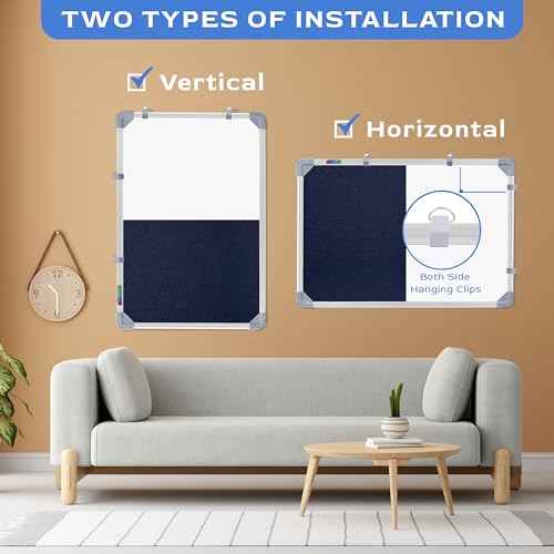 Combination Board 2x3 Feet (Magnetic White Board with Blue Pin-up Notice Board) with Push Pins for Home, Office & School, Heavy-Duty Aluminium Frame (White, Blue) (89x59 cm)