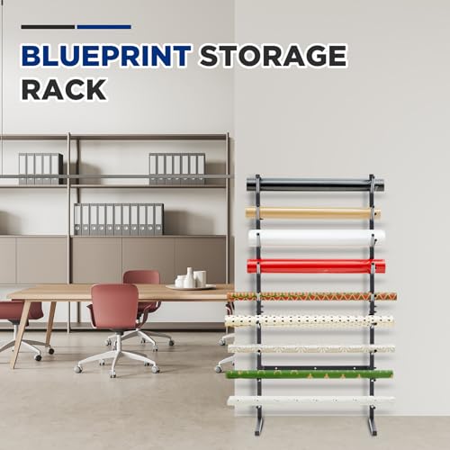 Gisafai Wall Mount Blueprint Storage Rack Hanging Vinyl File Roll Poster Display Rack Vertical Art Print Blueprint Holder for Plan Organization (44 x 21 x 11 Inches)
