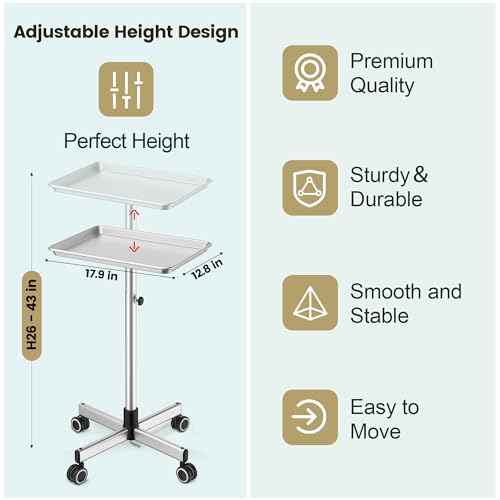 Tattoo Tray Hair Stylist Salon Trolley Cart with Wheels Salon Rolling Tray