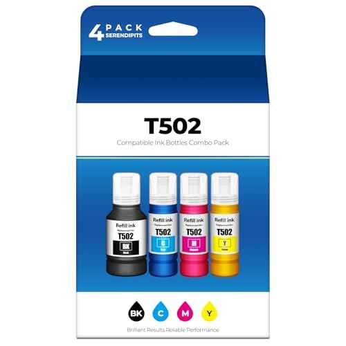 502 Ink Refill Bottles ET-2850 ET-3850 ET-15000 ET-4850 4 Pack 502 Ink Compatible with ET 2850 ET 3850 ET 15000 ET2850 ET3850 ET-2980 ET-3843 ET-3950 ET-4950 ET-4760 ET-2760 ET-3830 Printer Ink T502