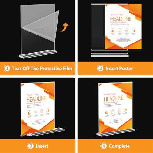 Acrylic Sign Holder 8.5 x 11, Double Sided Sign Holder Stand, Plastic 12 Pack Table Paper Stand, Vertical Menu Flyer Stand, T Shape Table Flyer Holder