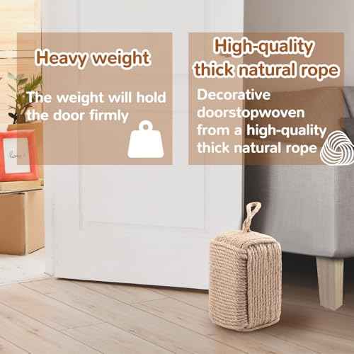 Rope Door Stop Decorative Door Stop with Handle 4.72 ''d x 11.8''h 8.8lb Square Heavy Weighted Stoppers for Outdoor Inside Bottom Home to Keep Open Light Brown