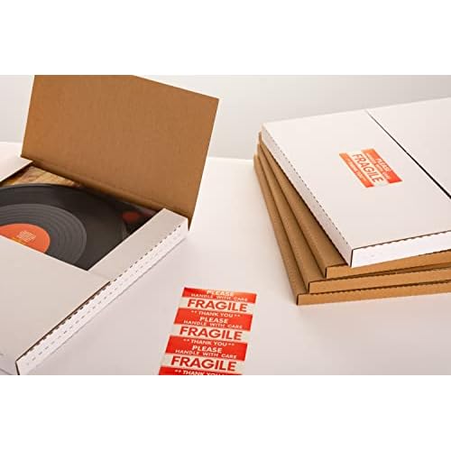 Kraft Vinyl Record Mailers, 12.8"L x 12.8"W x 1"H LP Album Shipping Boxes for Packing, Moving, Storage, 25 Pack Multi Depth Mailing Box with Fragile Stickers