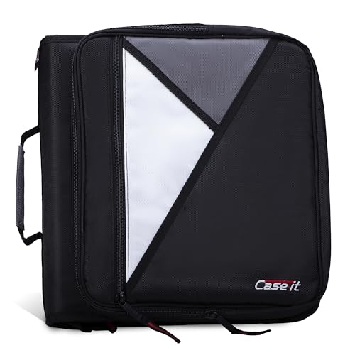 Case-it School Zipper Binder 2 Inch O-Rings Jet Black 1 Pack - Holds 350 Sheets
