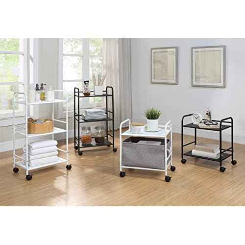 SunnyPoint 3-Tier Rolling Utility Cart ? Metal Storage Organizer with Wheels, Mobile Kitchen Cart, Office & Home Organizer, White, 12" D x 16.92" W x 31.1" H