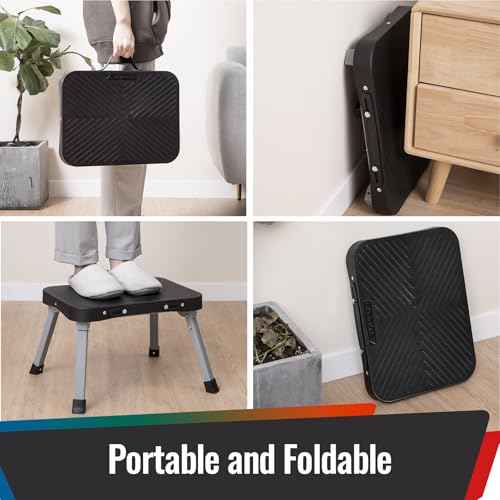 11" Folding Step Stool, Non-Slip 16x12 Large Platform, Portable Compact Sturdy 1-Step Stools for Kids Adults Seniors at Indoor Outdoor - Durable & Safe (11 inch, Black)