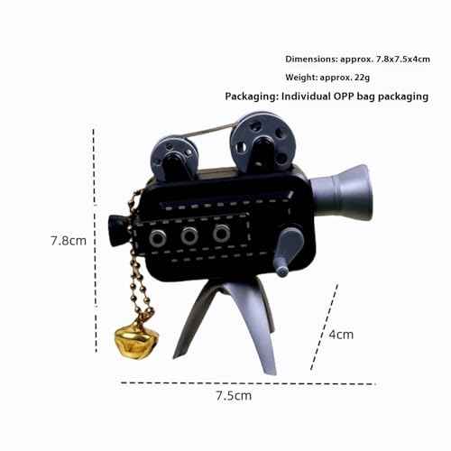 Miniature Retro Film Projector Model with Tripod, Resin Craft Vintage Style Movie, Collectible Mini Film Props with Bell for Home Desktop Display (Black+gray)