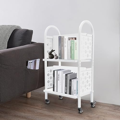 ACNAO 34in Two-Tier Rolling Book Cart with Lockable Wheels – Narrow Library/Home Book Cart