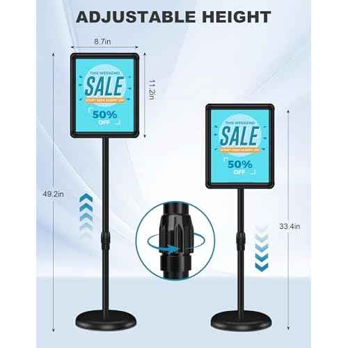 2 Pack Sign Holder Stand 8.5x11 inch for Display, Height Adjustable Floor Standing Signage Stand with 360¡Æ Rotated Snap Open Frame for Malls, Schools, Advertising, Outdoor Poster Stand
