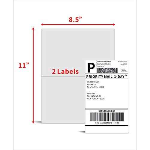 KKBESTPACK Half Sheet Shipping Labels for Laser and Inkjet Printers ? 2 Per Page Self Adhesive Mailing Labels ? White 8.5 x 5.5 (200 Labels) (2LP)