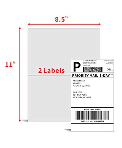KKBESTPACK 200 Half Sheet Shipping Labels for Laser & Inkjet Printers – White Self-Adhesive Mailing Labels 8.5 x 5.5, 2 Labels per Sheet