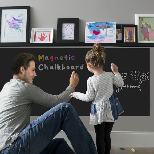YOUNGJQ Magnetic Chalkboard for Wall 48" x 36" Self Adhesive Blackboard Wallpaper Peel and Stick Chalk Board Wall Decal Roll with Starter Kit Home Playroom Classroom