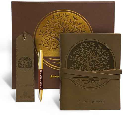 Leather Bound Journal for Men and Women, Handmade Gift Set with Tree of Life Embossed Journal and Stylish Pen, Vintage and Classic, Notebook, Sketchbook, Planner and Diary (300 Pages) (8x6")