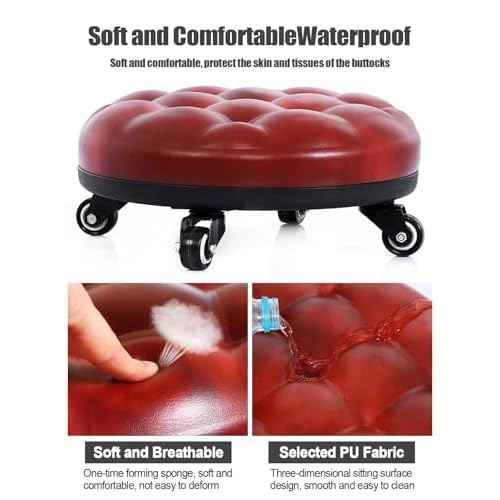 Lanstics Low Roller Seat Stool with Universal Swivel Wheels Leather Seats Chair Stool Rolling Stool Seat on Wheels for Home Office Fitness