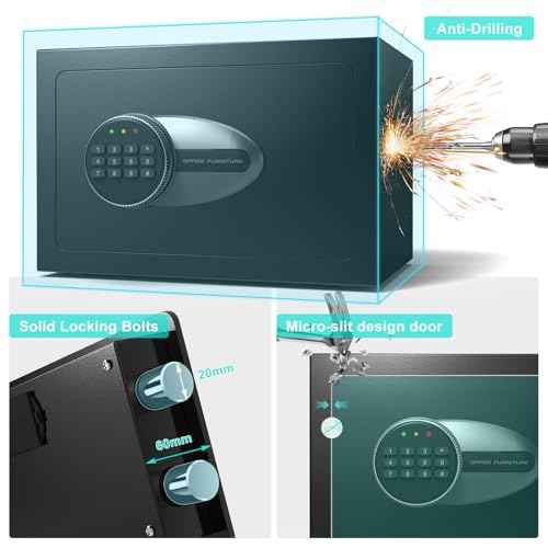 BONANO Small Safe, 0.5 Cubic Safe Box with Electronic Keypad and Fireproof Waterproof Bag, Small Safety Box for Money Cash Valuables, Dual Alarm System, Safes for Home Hotel Office