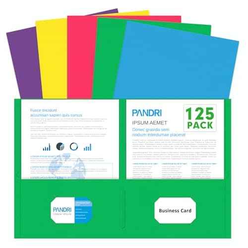 Two Pocket Folders, PANDRI 125 Pack 2 Pocket Folders, Letter Size Paper File Folder for School Office Home Business, Assorted 5 Colors