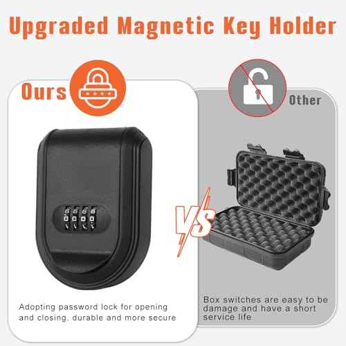 Magnetic Key Holder Under Car with Combination Lock, Hide a Key Box Waterproof Outdoor, Car Key Holder Magnetic Key Box with Strong Magnet (Black)