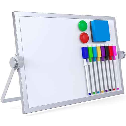 Small Dry Erase White Board, Magnetic Desktop Whiteboard with Stand, Dry Eease Board Mini Easel Double Sided on Table Top with Holder for Kids Drawing, Teacher Instruction