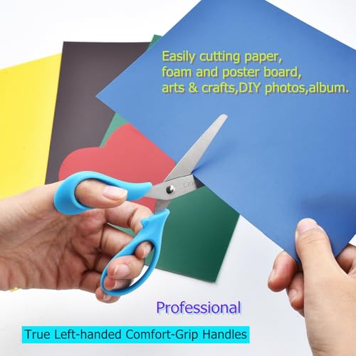 OneName Left-Handed Kids Scissors 5-inch, 6 Pack in Blue, Pink, Green – Ergonomic Safety Kids Scissors for School & Crafts