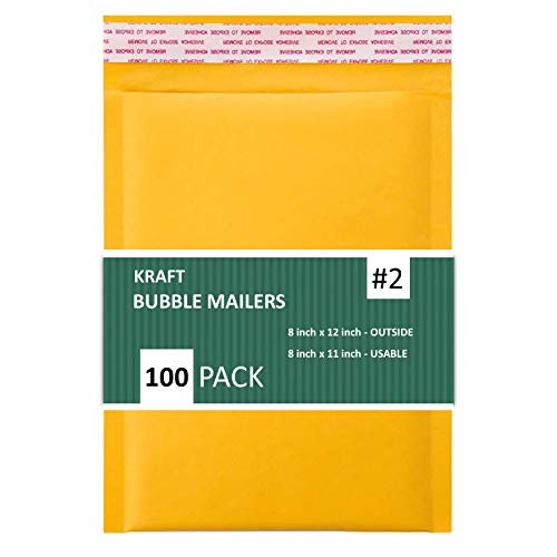 #2 8.5x12 Inches Kraft Bubble Mailers Shipping Padded Envelopes Pack of 100, Gold (KBM8512-100)