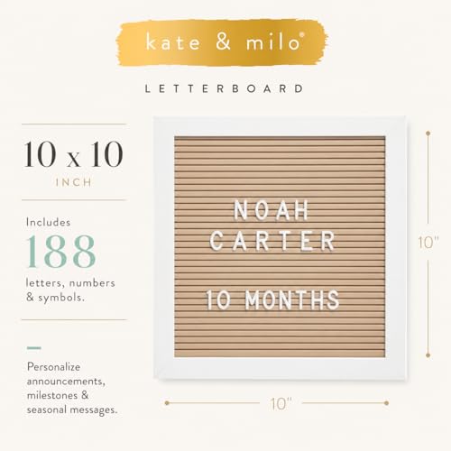 Kate & Milo White and Taupe Wooden Letterboard 10x10 Inch, Photo Prop & Decor
