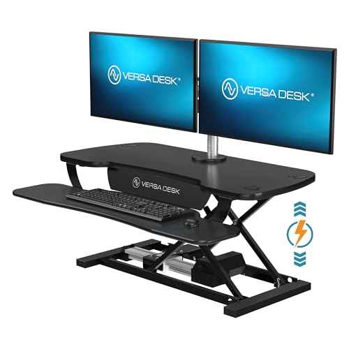 VERSADESK PowerPro¢â 36 Inch Electric Standing Desk Converter, Height Adjustable Sit to Stand Up Desk Riser, Laptop and Dual Monitor Desktop Workstation with Wide Keyboard Tray and USB Port, Black