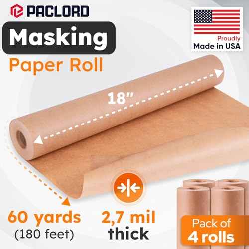 18" x 60 Yards (180 feet) Masking Paper Roll (Pack of 4) - Made in USA General Purpose Kraft Masking Paper for Painting - Painters¡¯ Protection from Splatter and Overspray