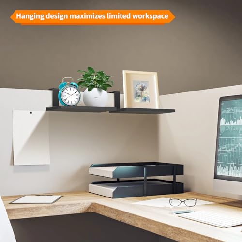 Adjustable Metal Cubicle Shelf with Hooks for Office Storage, Black