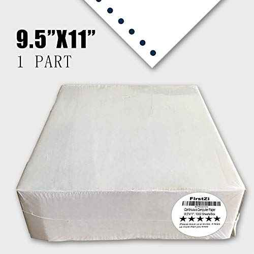 FirstZi Blank 9.5x11 Inches Continuous Feed Computer Paper Fanfold for Dot Matrix Printers, 1000 Count per Box, White 1 Part, Margin Perforated, Perfect for Receipts, Invoices, Bill List