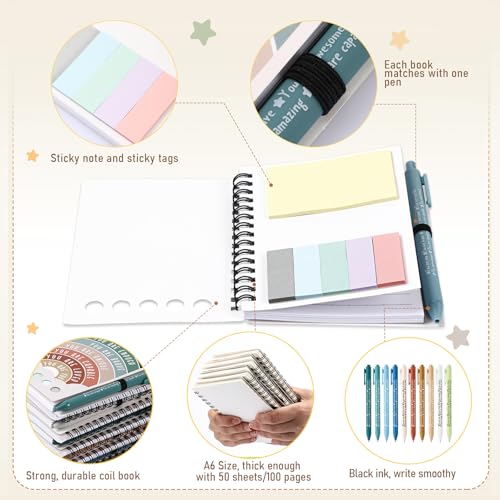Janlaugh 60 Pcs Mental Health Gifts for Women Men Includes 30 Mental Health Journal 30 Inspirational Ballpoint Pen Self Care Notebook with Sticky Note Mood Tracker Boss Day Gifts for Coworker Employee