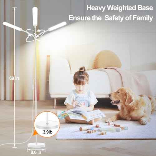 White LED Floor Lamp, 18W 1800lm Super Bright Dimmable Floor Lamps for Living Room Bedroom with Timer, Stepless Adjustable 2700K-6500K Colors & Brightness Standing Lamp with Remote & ON/Off Switch