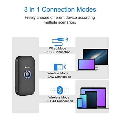 Eyoyo Mini 1D Bluetooth Barcode Scanner with Case, 3-in-1 Bluetooth & USB Wired & 2.4G Wireless Barcode Reader Portable Bar Code Scanning Work with Windows, Android, iOS, Tablets or Computers(Black)