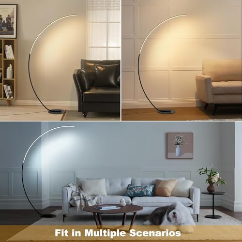 POWROL Arc Floor Lamp, 65" Tall Standing Modern LED Floor Lamps for Living Room, 3000K-6500K Dimmable with Remote, Night Mode, Arched Reading Corner Floor Lamp for Bedroom Office