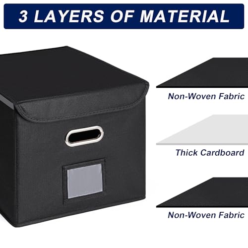 CADONO Black File Organizer Box with Lid, Collapsible Hanging Storage for Office & Home - 14.9x12.6x10.8 inch
