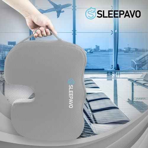 Sleepavo Gray Memory Foam Seat Cushion for Office Chair - Cooling Gel Pillow for Sciatica Coccyx Back Tailbone and Lower Back Pain Relief - Chair Pad for Lumbar Support in Office Desk, Car, Airplane