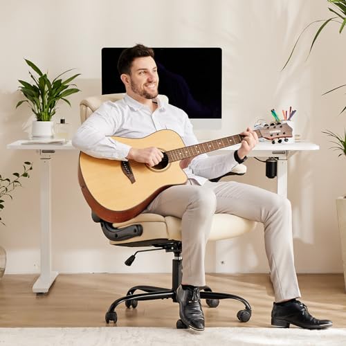 Beige Sweetcrispy High Back Desk Chair with PU Leather, Ergonomic Office Chair