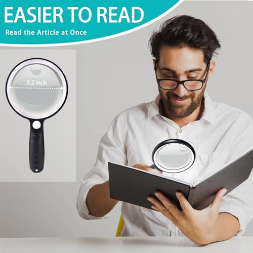 GABORISH Large Magnifying Glass with 37 LED Light, 10X 20X 45X, No Case, White & Black