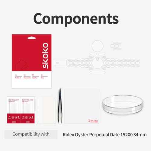 skoko [2 Pack] Full Body Protective Film Compatible with Rolex Oyster Perpetual Date 34mm, Transparent Clear Skin, Full Protector, Anti Scartch, Strong Durability