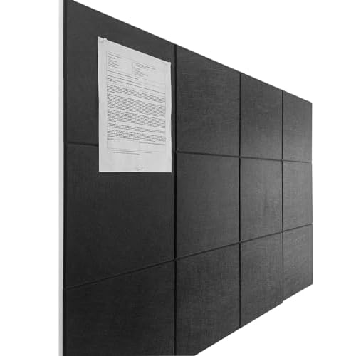 Black Cork Board Alternative 47"x35" | Felt Wall Tiles (12-Pack) | Aesthetic Felt Bulletin Board for Office, Home & Classroom | Large Cork Boards for Walls Pinboard Dartboard Wall Protector