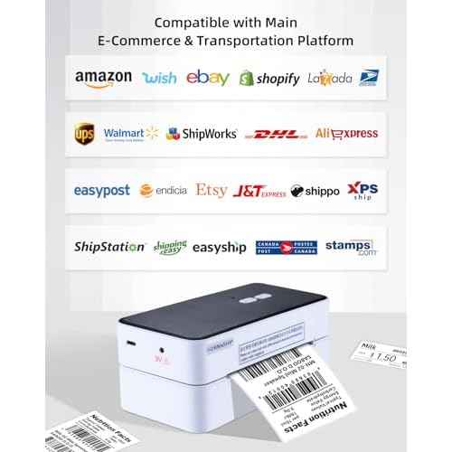 Shipping Label Printer, USB Label Printer for Small Business & Package, Support Windows&Mac, Compatible with USPS Shopify Ebay Etsy (USB Only)