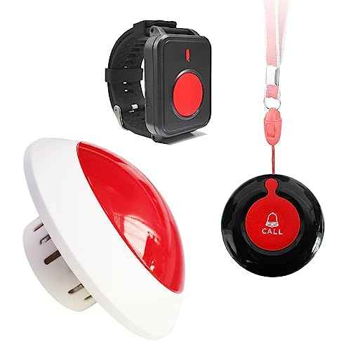 Medical Alert Button Emergency Call System with Strobe Light & Watch Button, 500ft Range Elderly Alert for Bed/Bathroom Safety, Home Care Pager with Necklace+Wrist Transmitters (1 Receiver+2 Buttons)