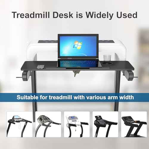 Universal Laptop Holder for Treadmill Ergonomic Platform Treadmill Laptop Desk for Notebooks, Tablets, MacBook, and More, Workstation for Treadmill Handlebars up to 31 inches with Cup Holder