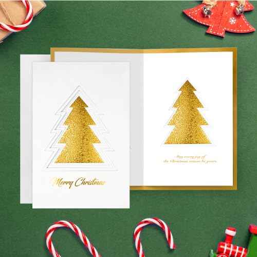 36 Christmas Greeting Cards with Gold Foiling Xmas & Embossing,3D die-cut Christmas tree featuring ,6.75 x 4.5 Inch Merry Christmas Cards with Seal Stickers For Friends, Family and loved Ones ( 1 Pack