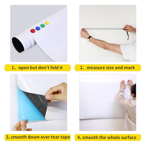 Magnetic Whiteboard Contact Paper 24" x 48" Peel and Stick Dry Erase White Board for Wall Self-Adhesive Decal Wallpaper Sticker for Office, Home, with Marker, Eraser and Magnet
