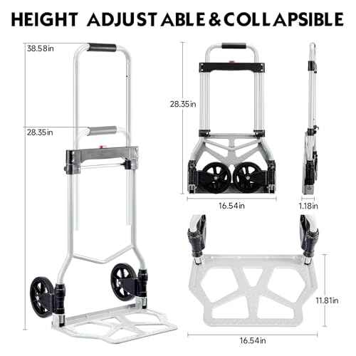 Folding Hand Truck Dolly Cart Portable Foldable Aluminum Luggage Cart Trolley Cart Black Load 260 lbs, with Black Bungee Cord, Telescoping Handle,Solid Aluminium Wheel suspensions, Double Bearings
