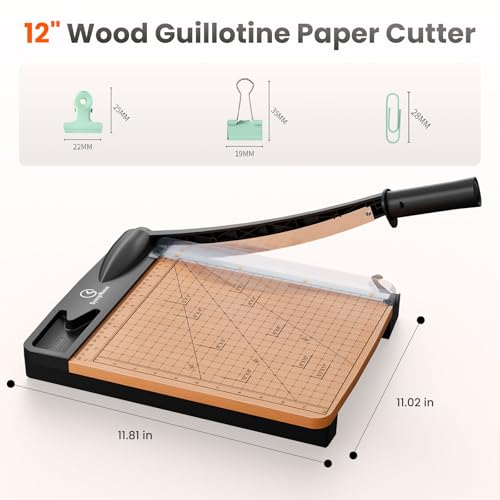 12 Inch Heavy Duty Paper Cutter with Wood Base Guillotine Trimmer